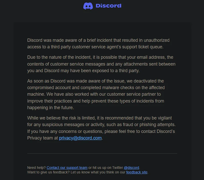 Данные пользователей Discord были раскрыты после взлома службы поддержки компании