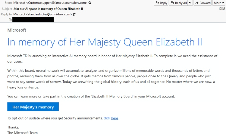 Киберпреступники используют смерть королевы Елизаветы II в своих целях