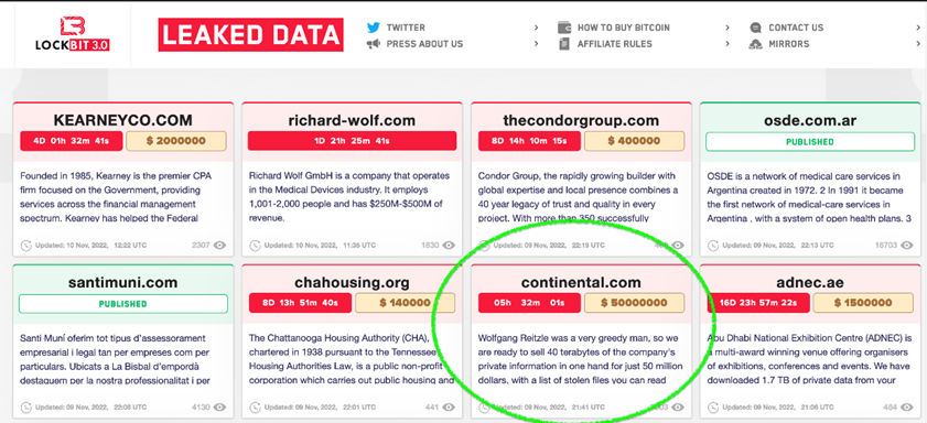 LockBit продлил дедлайн для выкупа компании Continental