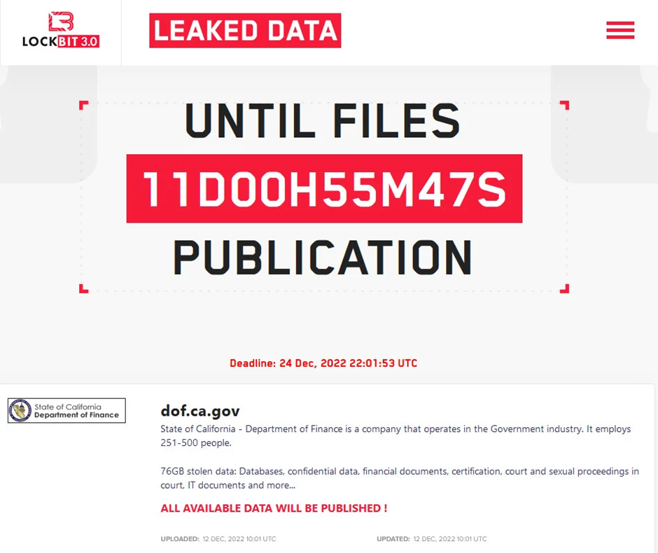 Департамент финансов Калифорнии стал жертвой LockBit