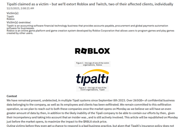 Вымогатели BlackCat получили доступ к платежам популярных платформ Roblox и Twitch