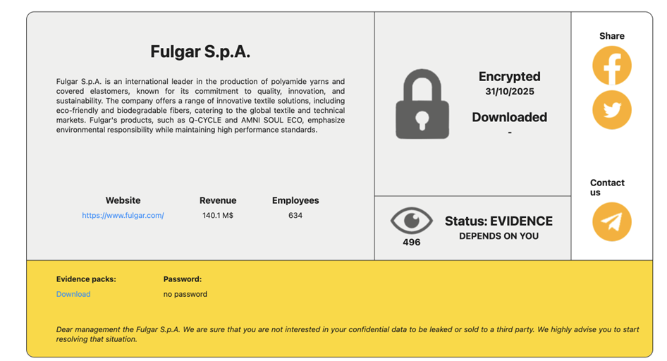 Итальянская компания Fulgar подверглась масштабной атаке шифровальщика